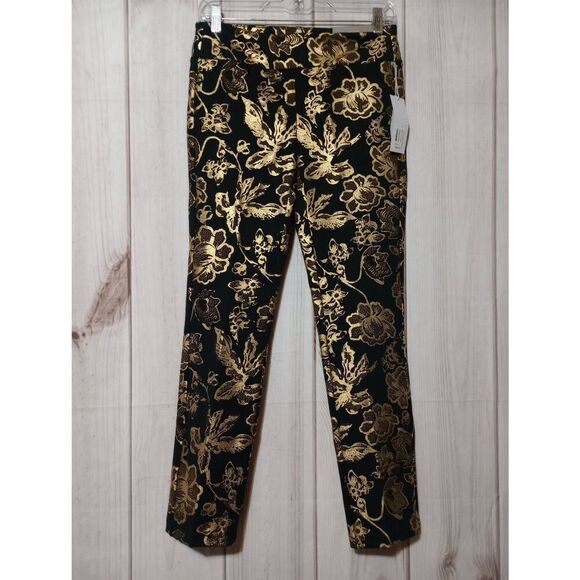 Soft Surrounding Pants Ladies Extra Small Petite Black Gold Metallic Straight Le - Picture 1 of 7